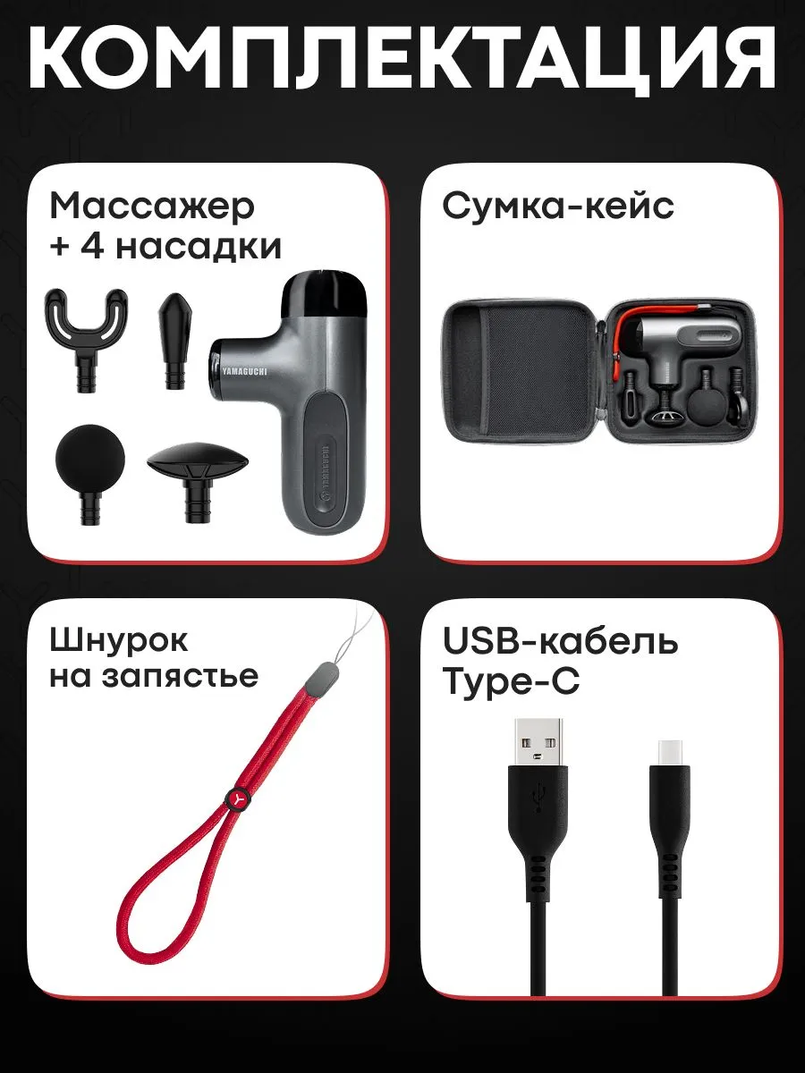 Комплект насадок YAMAGUCHI Massage Gun Mini 2 для разных вариантов массажа